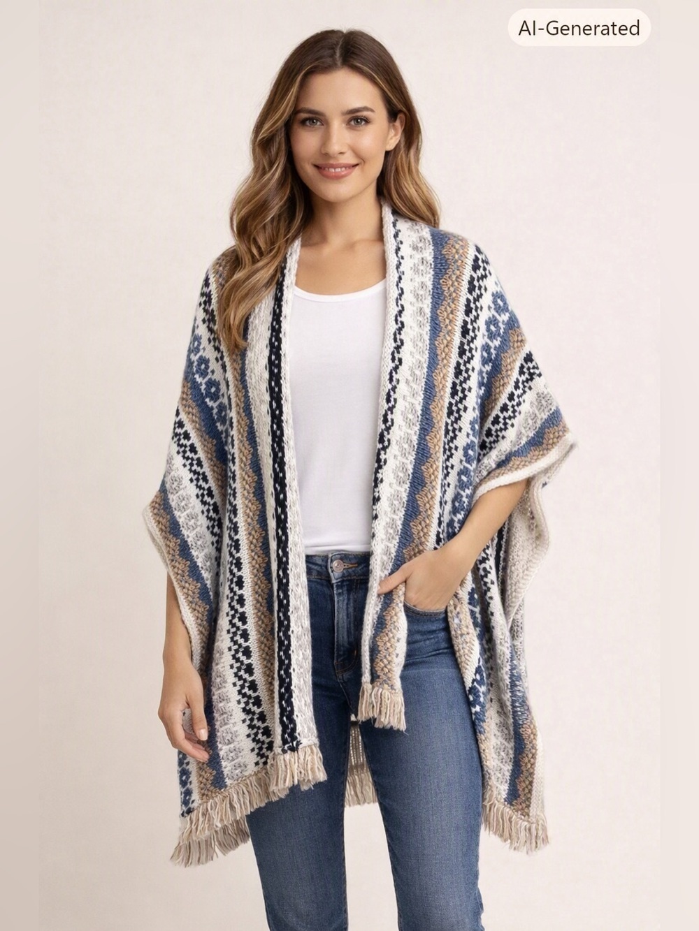 Cocogio Black, Blue, White Wool Blend Knit Cardigan One Size
